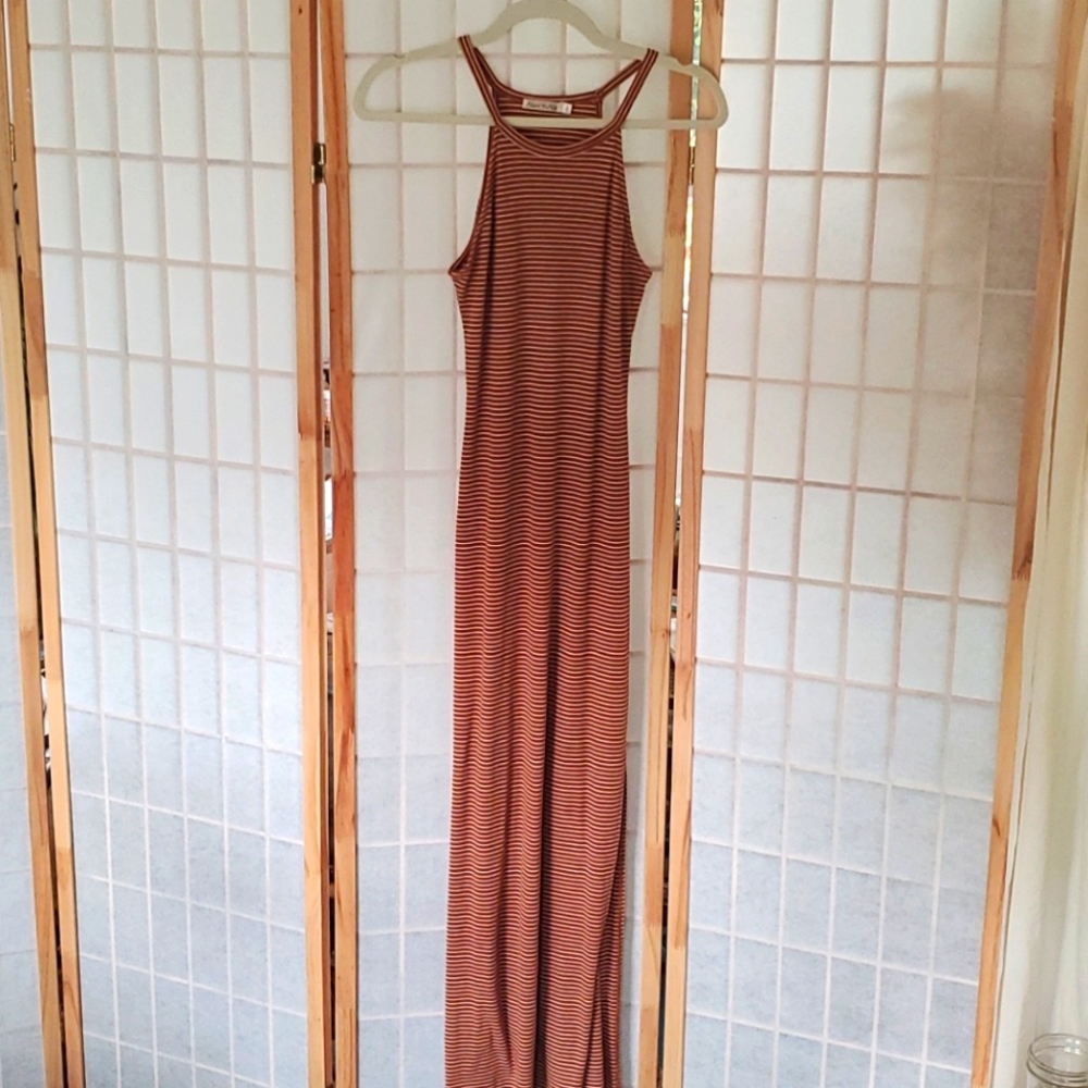 High neck striped maxi dress
